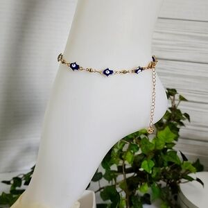 Boho Blue Evil Eye Hamsa Hand Ankle Bracelet Anklet Gold Filled New